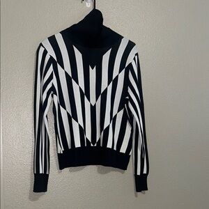 SAUNDERS Collective Striped Sweater Black & White Referee Optical Illusion XL